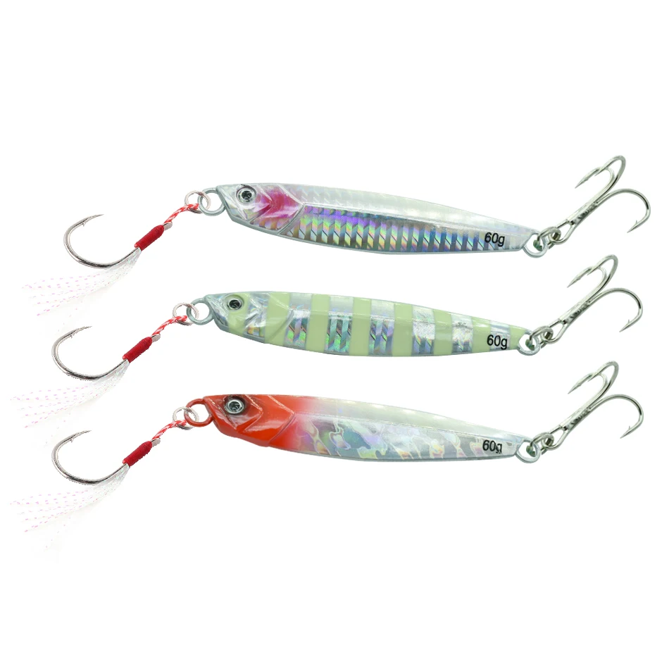 Señuelo de metal para pesca jigging, cebo duro, cuchara giratoria, aparejos artificiales con gancho, 40g, 60g, 1 unids/paquete