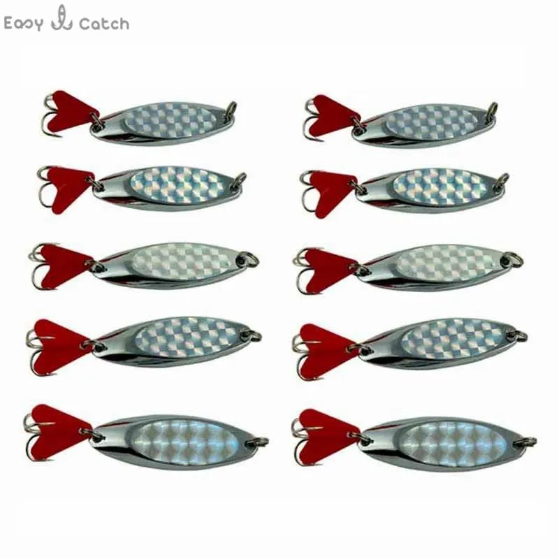 Señuelos de Pesca de cuchara de Metal duro, cebo giratorio de alambre de pesca de agua dulce y salada, para curricán, Wobblers de pesca de plata de China, 10 Uds. - imagen 5
