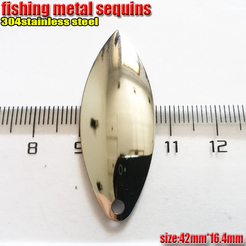 Fishing metal lentejuelas sauce hoja cuchara longitud 42mm * ancho 16,4mm cantidad 10 unids/lote cromado - imagen 2