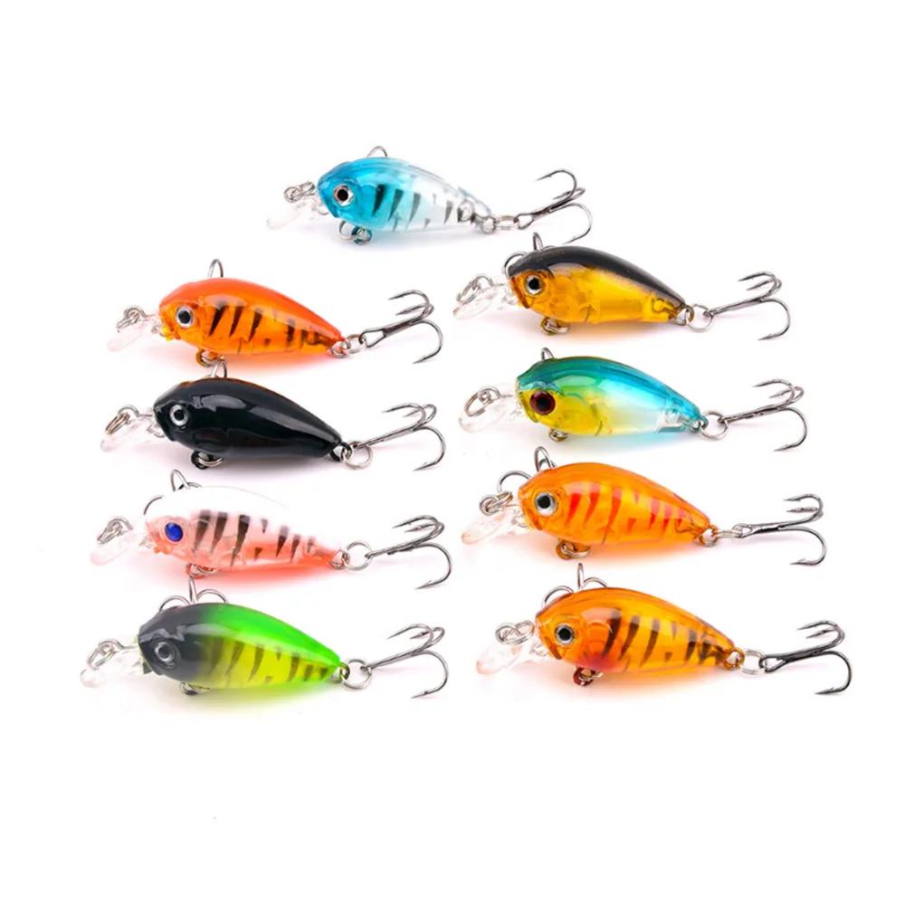 Mini Señuelos de Pesca de manivela, anzuelos triples de 4g/5cm, cebo duro, Wobblers clásicos, aparejos de pesca de 9 colores, 1 ud.