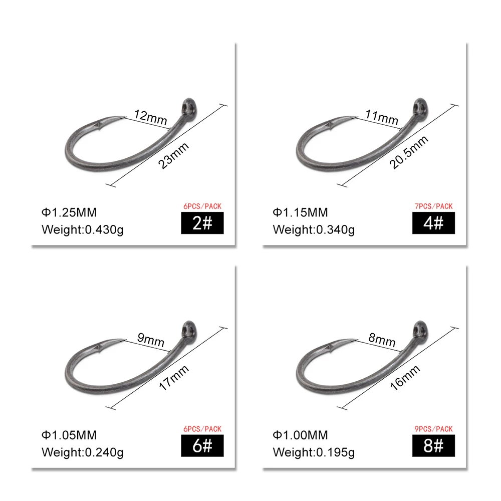 FTK 6-9PCS Anzuelo de pesca de carpa circular de acero rico en carbono con anillo negro mate 2/4/6/8 #   Ganchos individuales con púas europeas de agua dulce - imagen 3