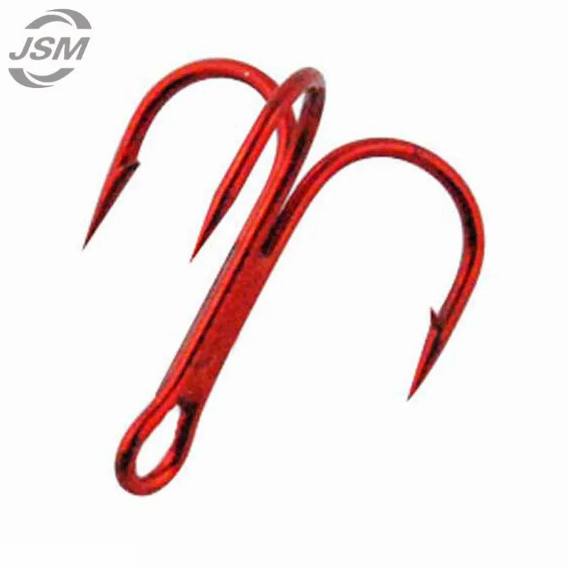 JSM 100 Uds 35647 anzuelos de pesca triples de acero rico en carbono negro rojo redondo doblado Triple señuelo Artificial anzuelos tamaño 2 4 6 8 10 - imagen 5