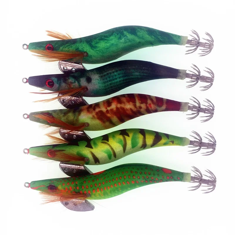 Señuelos de pesca de camarón Artificial, anzuelo de calamar de camarón de madera, pulpo, sepia, Color aleatorio, 10 Uds. - imagen 2