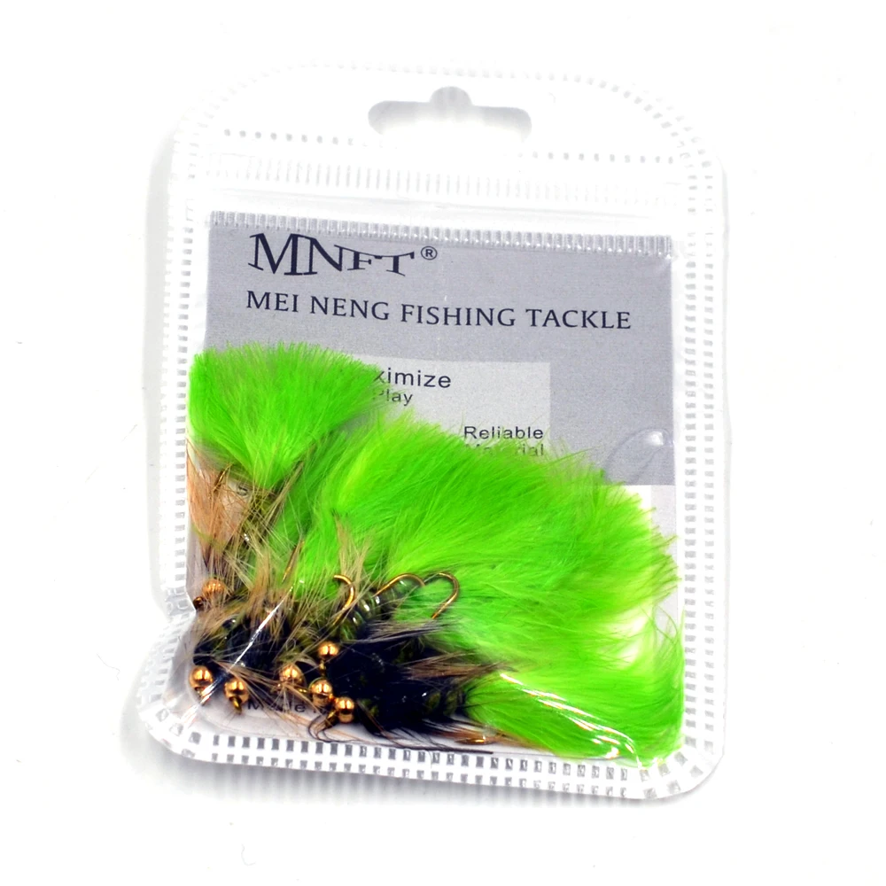 MNFT 10 unids/pack moscas de pesca de trucha con cabeza dorada, señuelos de pesca, tamaño 10 #   Anzuelos de púas - Moscas de pesca con cabeza de cuentas - imagen 3