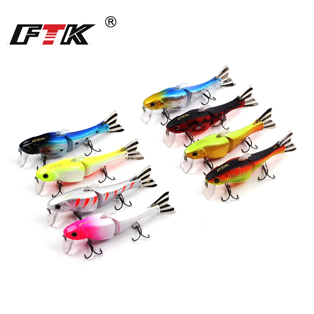 FTK-señuelo de pesca duro Minnow de 2 segmentos, ojos 3D, 13g, 9,5 cm, cebo Artificial de pesca multiarticulado, Swimbait Wobblers - imagen 2