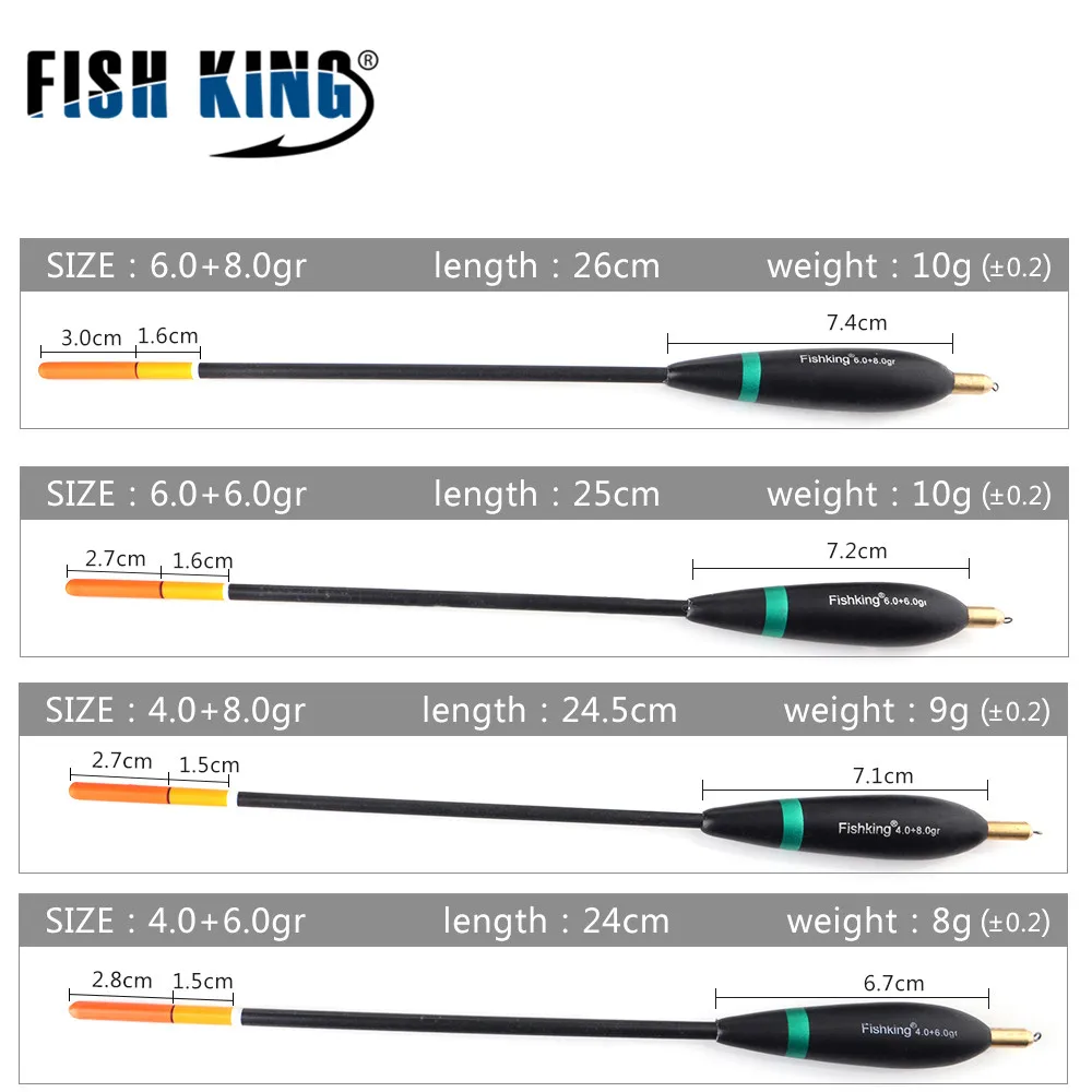 FISH KING-boya de cobre para pesca de carpa, 4 unidades, 8g, 9g, 10g, Bobber, 24cm-26cm - imagen 2