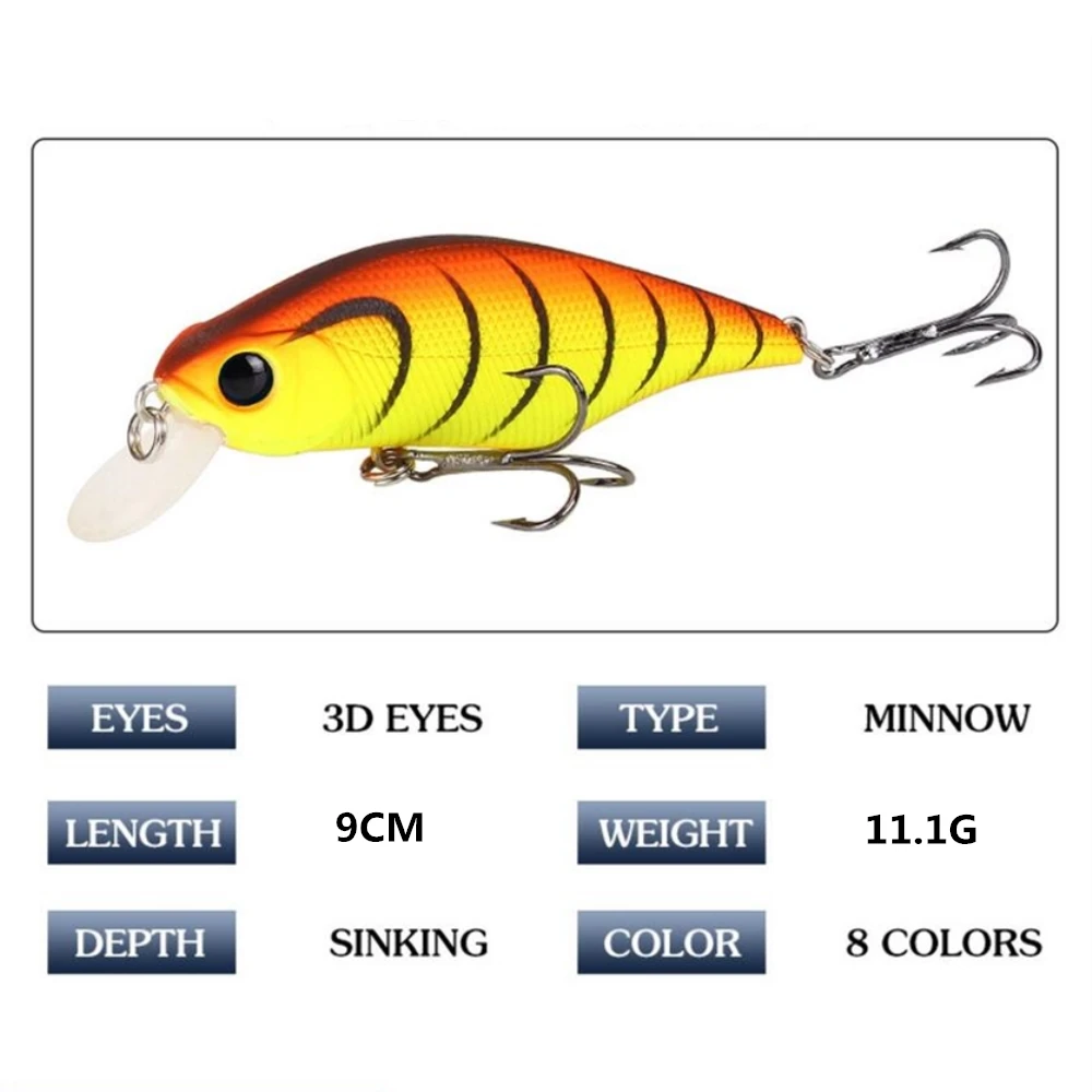 Señuelo de pesca flotante para pececillo, Wobblers de 9cm, 11g, cebo duro de plástico Artificial de alta calidad, aparejos de pesca Crankbait para Lucio, 1 Uds. - imagen 2