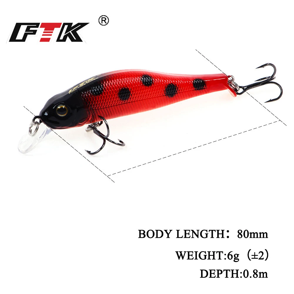 FTK 6g Swimbait Minnow Wobblers para Lucio señuelo de pesca 8cm 3D ojo duro Artificial Jerkbait cebo de pesca - imagen 4