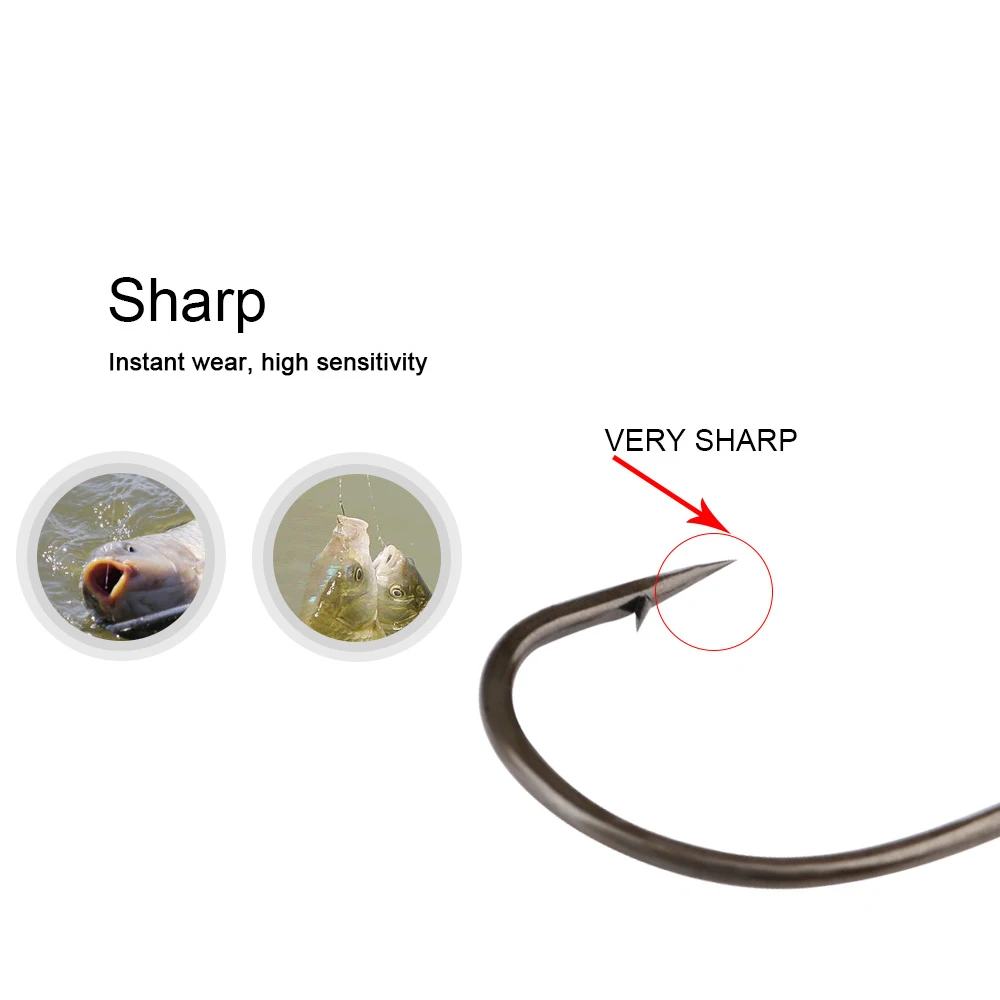 NGB 100PCS Anzuelos de pesca de acero al carbono de altura 421BR 1 # -10 #   Anzuelo redondo plano y doblado, anzuelo individual con púas, accesorios de pesca de carpa - imagen 4