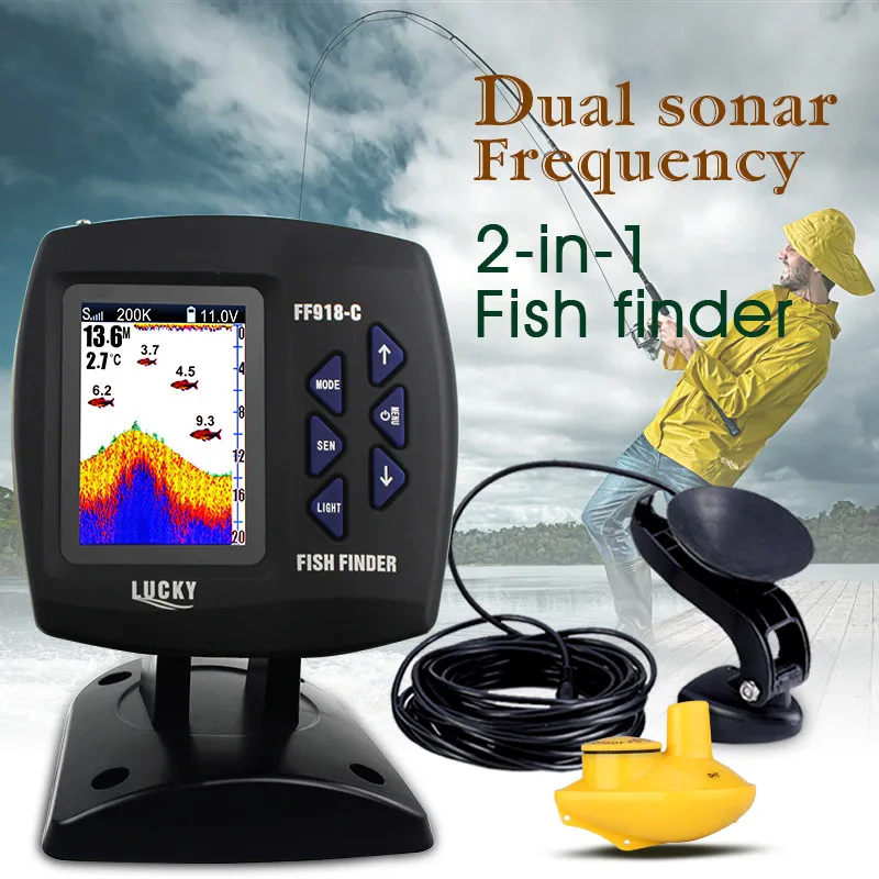 Localizador de peces con pantalla a Color LUCKY FF918-C100WDS, buscador de peces con cable e inalámbrico de doble frecuencia, menú ruso - imagen 5