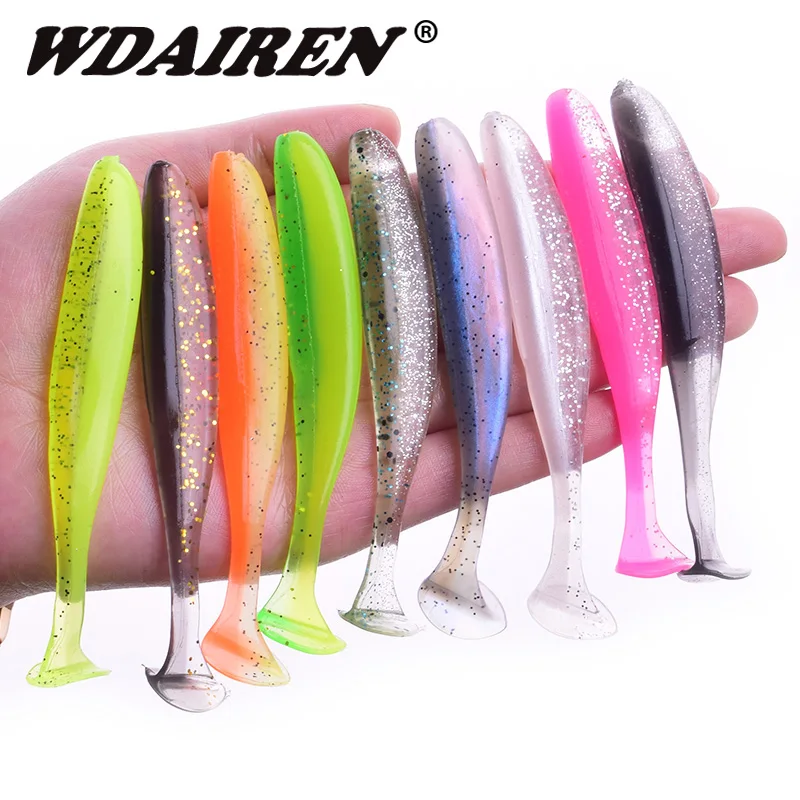 WDAIREN-SEÑUELOS blandos de silicona de doble Color, cebo Artificial de 5cm y 7cm, productos para pesca en el mar, Wobblers, cola de Pva, Swimbaits, aparejos de lubina