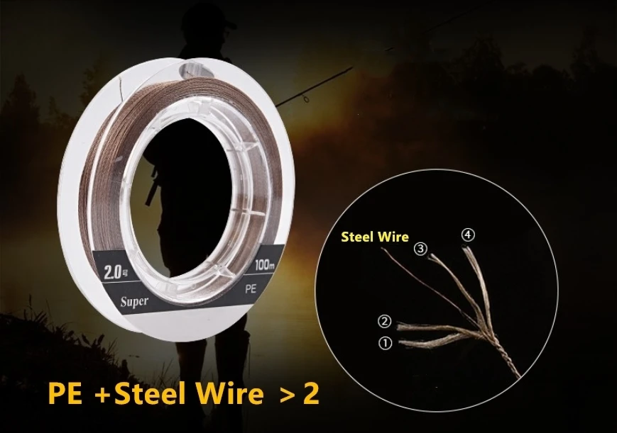 Mavllos-Hilo de pescar con núcleo de acero, línea de pesca de PE trenzada de 4 hebras, superfuerte, multifilamento, 10- 90lb - imagen 4