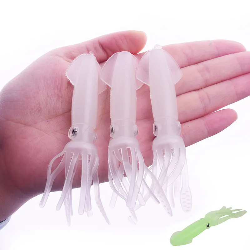 Señuelos blandos luminosos de faldas de calamar, cebo Artificial de goma brillante de pulpo para Pesca nocturna, aparejos de Pesca de atún, sái, 10cm, 8g, 2 unids/lote - imagen 4