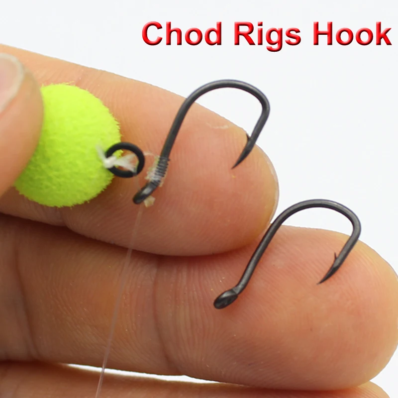 25x anzuelo de pesca de carpa con revestimiento de telflón negro, gancho de carpa de acero rico en carbono, método alimentador, anzuelo Chod para aparejo de pesca de carpa, aparejos Ronnie
