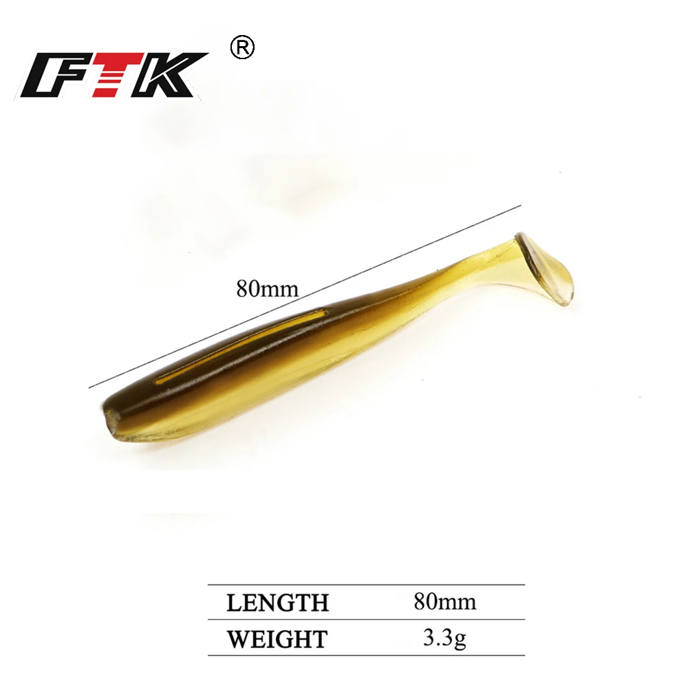 FTK 8 Uds. Señuelos de pesca suaves fáciles cola en T 8CM Jigging gusano Wobbler cebo de silicona Jig Swim Bass - imagen 4