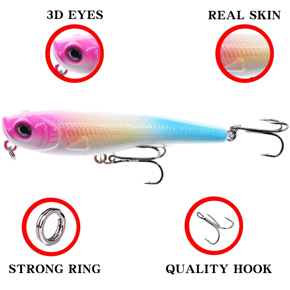 LEOSPORT-Señuelos de Pesca con lápiz de piezas, cebos duros artificiales de 7cm y 7g, Crankbait Wobblers, anzuelos triples - imagen 3