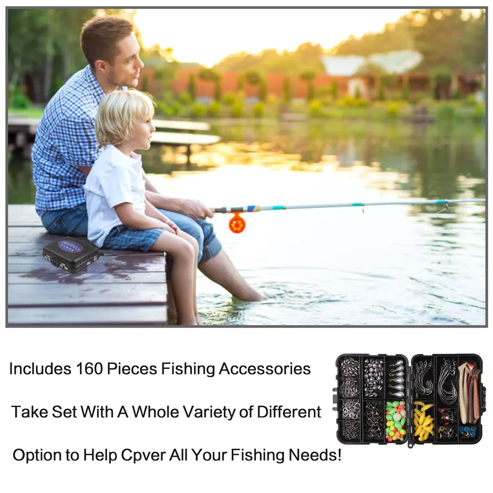 Kit de caja de aparejos de pesca, 211 piezas, incluye pesas de plomo de pesca, anzuelo, señuelo grub, anzuelos giratorios para accesorios de pesca - imagen 3