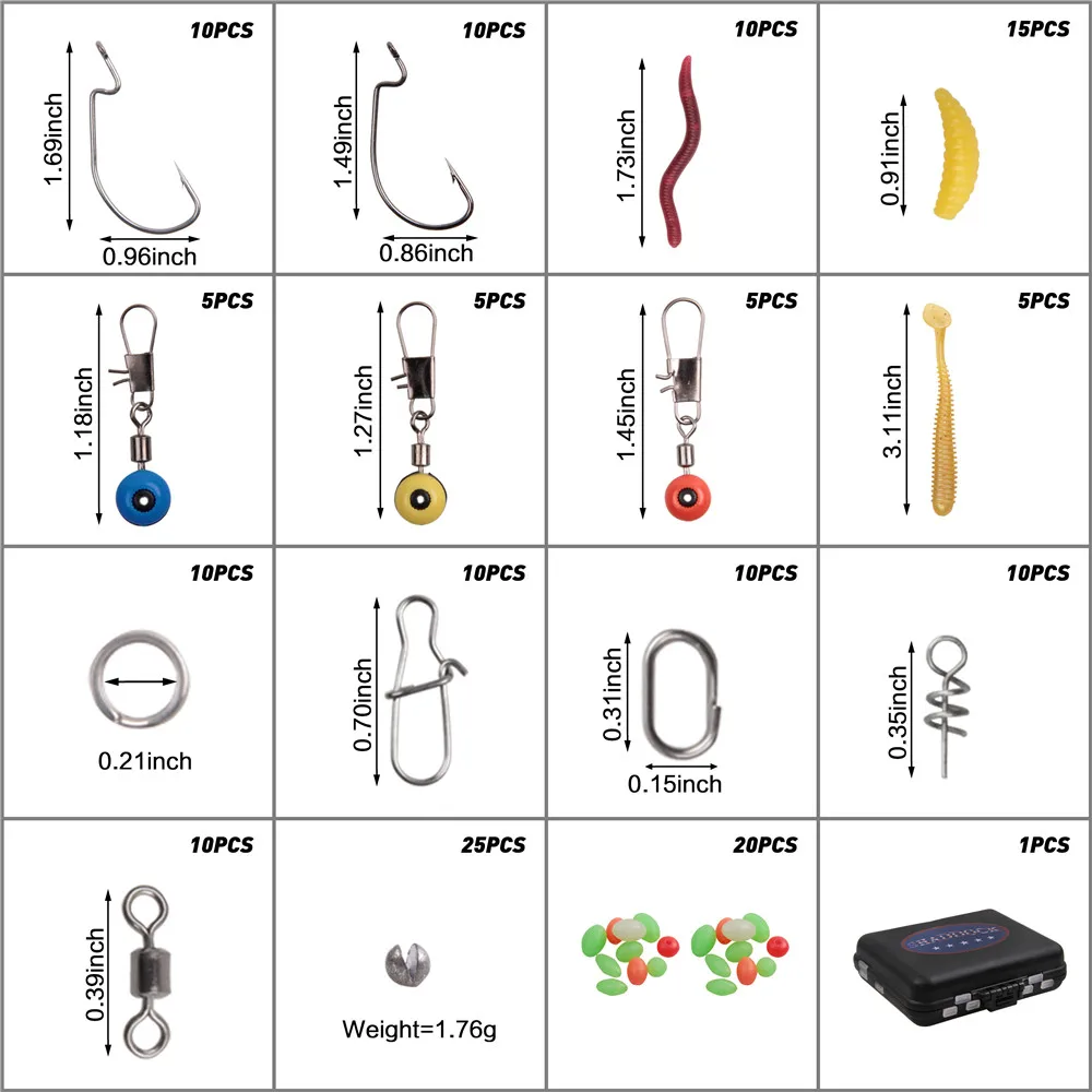 Caja de aparejos de pesca, Kit que incluye anzuelos de plantilla, anzuelos giratorios, plomos para aparejos de pesca Texas rig, 160 unidades - imagen 2