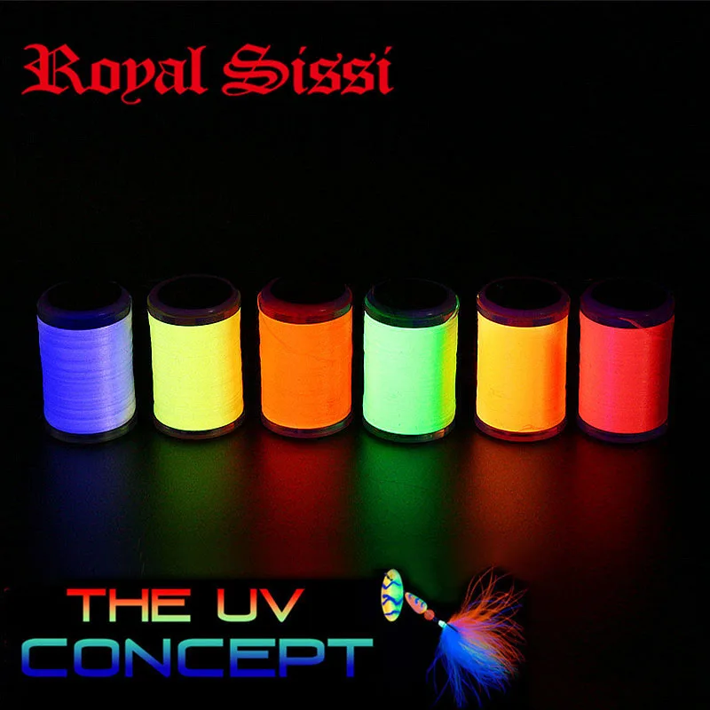 Juego de 6 colores fluorescentes UV, hilo para atar moscas 6/0, 150 yardas por carrete, hilo para doblar 150D con efecto reflectante UV para moscas de lubina y trucha