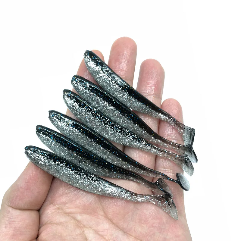 Señuelos blandos de fácil limpieza, cebo de silicona de doble Color, aparejos de pesca artificiales, 85mm /4g, 6 unidades por lote - imagen 4