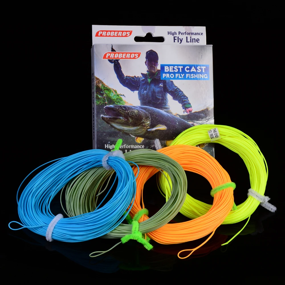 Una caja de la línea de moscas para el cabello de rana con tres carretes de línea de colores diferentes