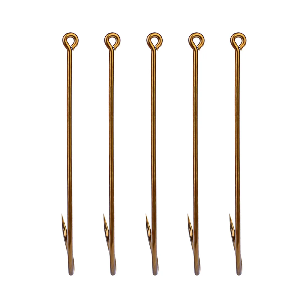 10 unids/lote de anzuelos de pesca de acero con mango largo de alto carbono, anzuelo de púas doradas para círculo de púas suaves, cebo afilado de acero rico en carbono - imagen 4