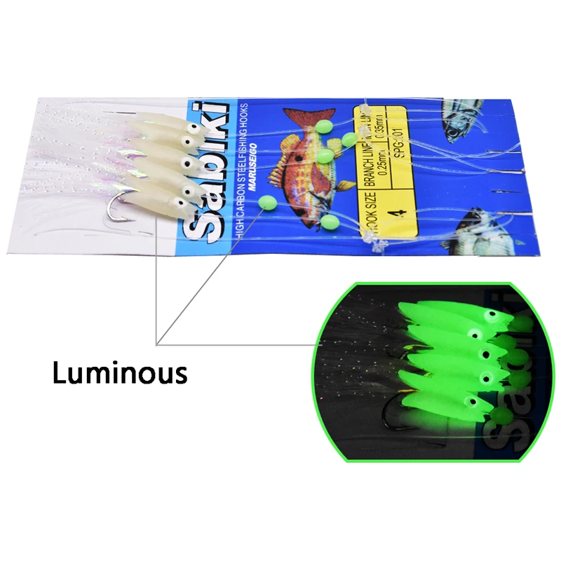 Detalle del sabiki mostrando su diseño de cebo suave y nuevo lote