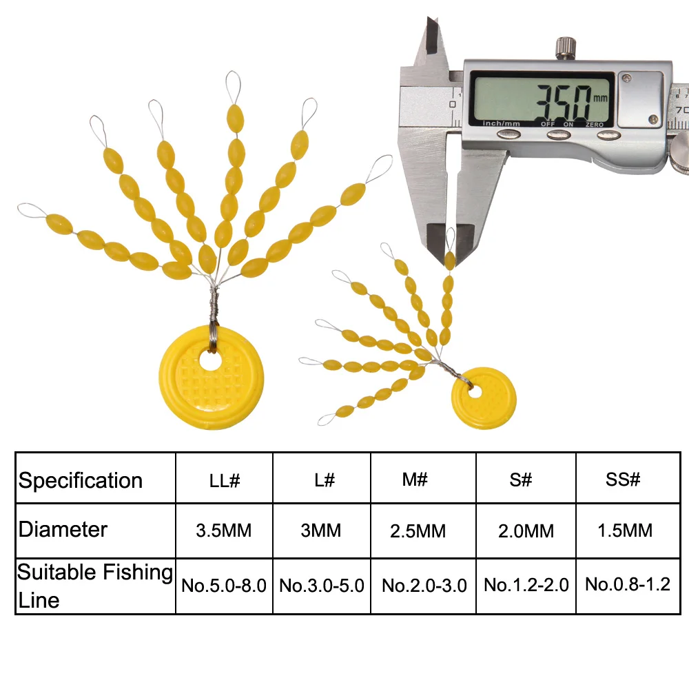 Shaddock-Tapón de flotador para pesca, Conector de frijoles espaciales amarillos, ovalado, accesorios de pesca, 90 unids/lote por bolsa - imagen 2