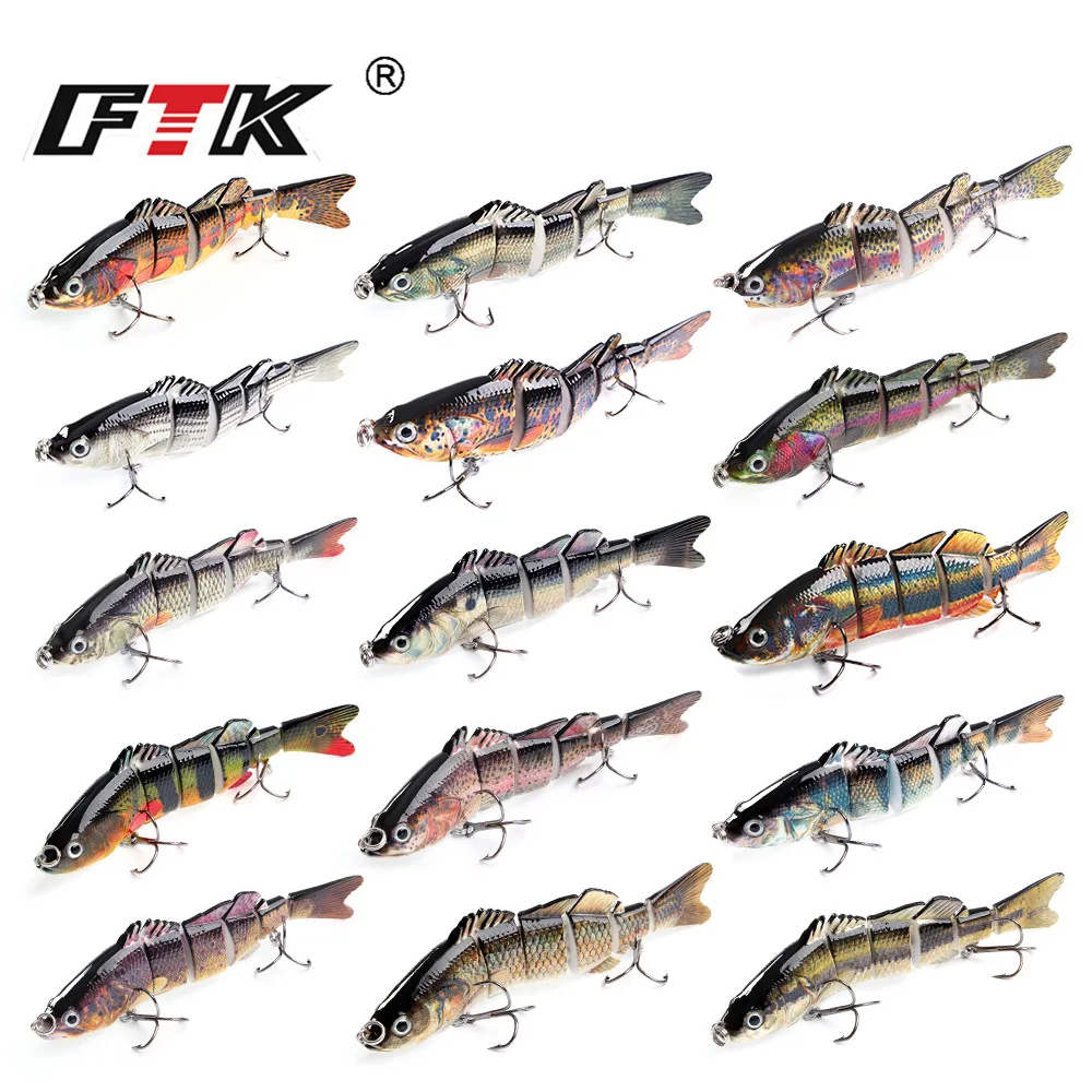 FTK 6 segmentos señuelo de pesca Swimbait 150mm 40g ojos 3D hundimiento cebo Artificial articulado señuelo duro Wobblers Bass