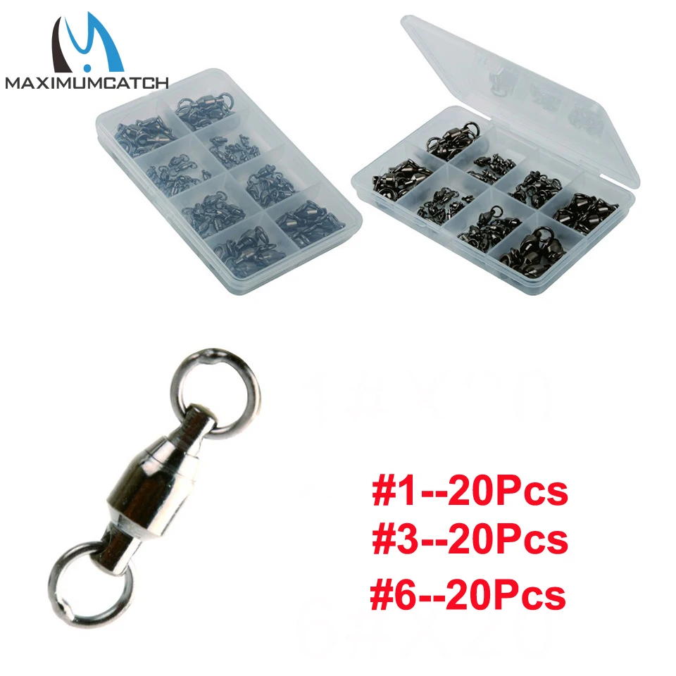 Maximumcatch 3 tamaños 60 uds giratorios de rodamiento de bolas con anillo soldado giratorios de pesca caja de aparejos de pesca - imagen 5