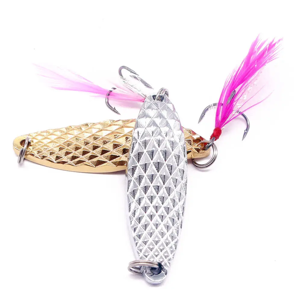 1 Uds Metal Spinner lentejuelas señuelo de pesca 7g 10g 15g 20g plata oro cuchara cebo con pluma Artificial señuelo duro aparejos de pesca - imagen 2