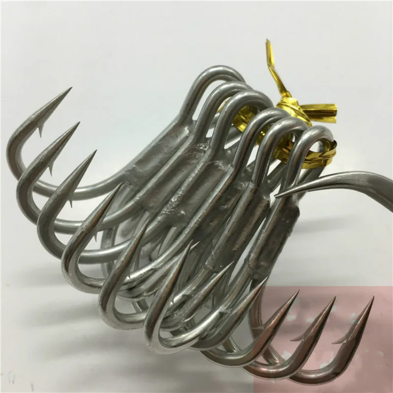 Anzuelos de tres anclajes para ST-66, anzuelos triples de acero al carbono, anzuelos de calamar, redondos y triples con púas - imagen 3