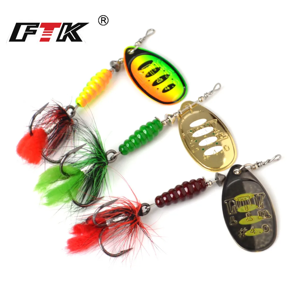 FTK-señuelo de pesca giratorio, 10 colores, tamaño 3 #4 #5 #, peso 8g 13g 15g, cebo de lubina con pluma, anzuelos triples, aparejos Wobblers - imagen 4