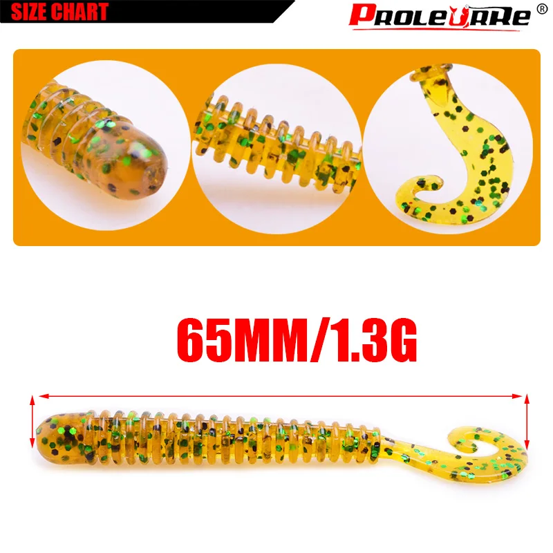 10 unids/lote gusanos giratorios Señuelos de Pesca blandos 6,5 cm 1,3g Jig Wobblers lubina camarón olor a pescado cebo Artificial de silicona aparejos de Pesca - imagen 2