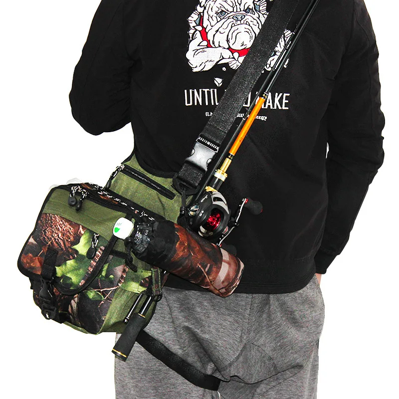 Bolsa de pesca con caña colgante, bolsas de cintura con señuelo multiusos, almacenamiento de aparejos de señuelo de camuflaje cuadrado, bolsas de nailon tipo mensajero para hombro - imagen 2