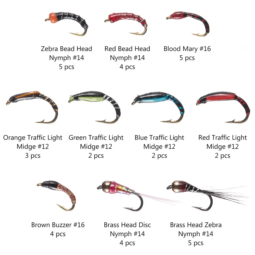 Bassdash-Kit surtido de moscas de pesca con mosca, 36 piezas, moscas húmedas y secas, ninfas, serpentinas, etc. - imagen 3