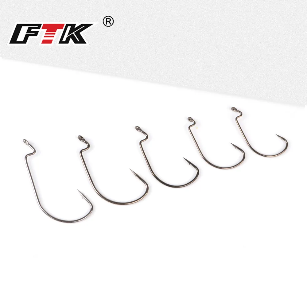 FTK 60PCS MIX Anzuelo de pesca compensado de acero rico en carbono 4/0 #   3/0 #   2/0 #   1/0 #   1 #   Señuelo manivela gancho gusano cebo suave anzuelos aparejos de pesca - imagen 4