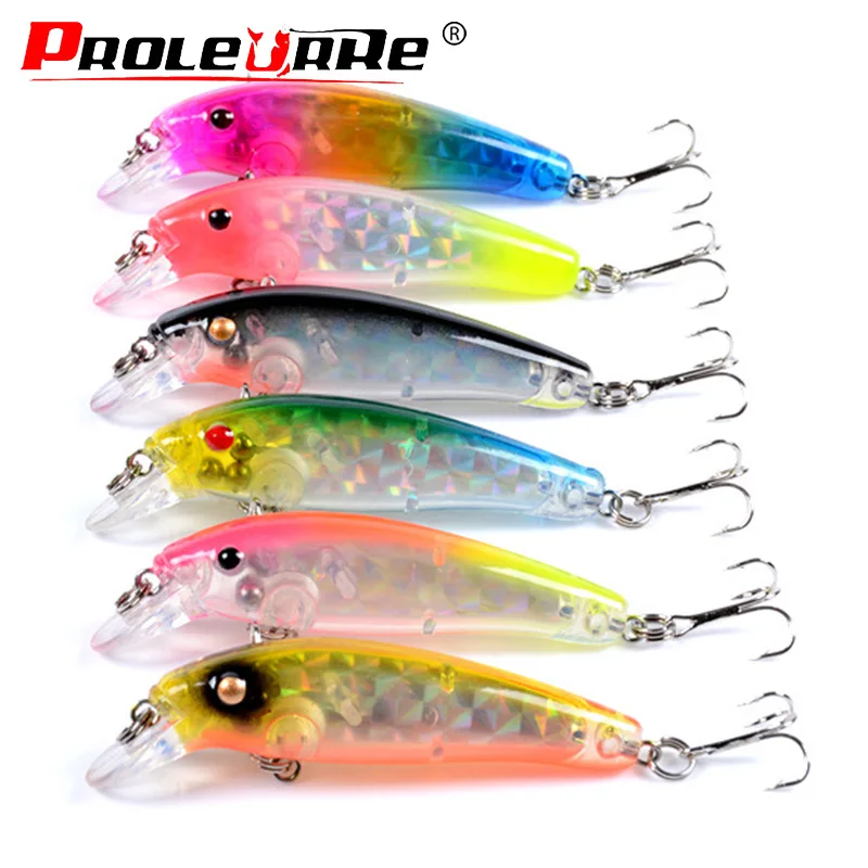 Proleurre-señuelo de pesca láser Minnow, 70mm, 6,5g, Swimbait, Wobblers con anzuelos triples, Crankbait, cebo duro Artificial, aparejos de pesca