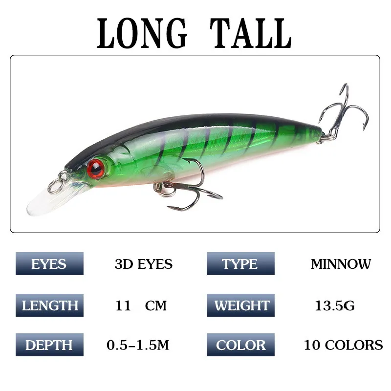 Señuelos de Pesca piezas Minnow, cebos de plástico, láser flotante, duro, wobbler, Crankbait, ojos 3D, 11cm, 13,5g - imagen 5