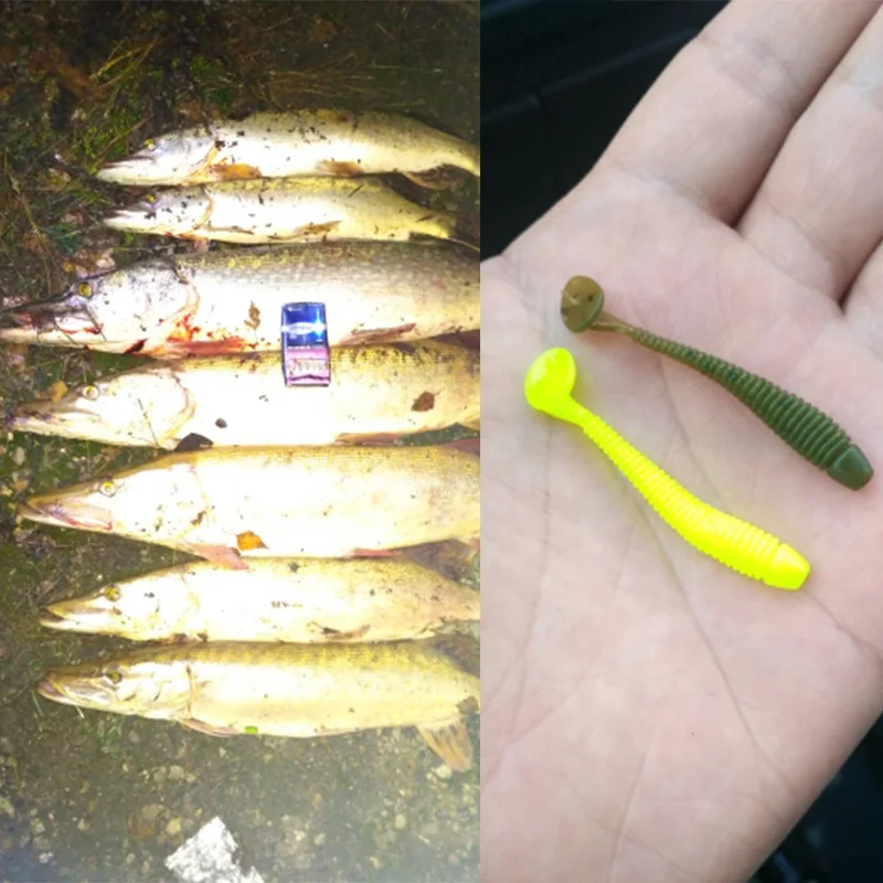20 piezas-SEÑUELOS blandos en espiral de 47mm y 0,7g, anzuelo de plantilla de silicona, Wobblers, cebo para lubina, trucha, cola en T, Swimbait, aparejos de Pesca artificiales - imagen 5