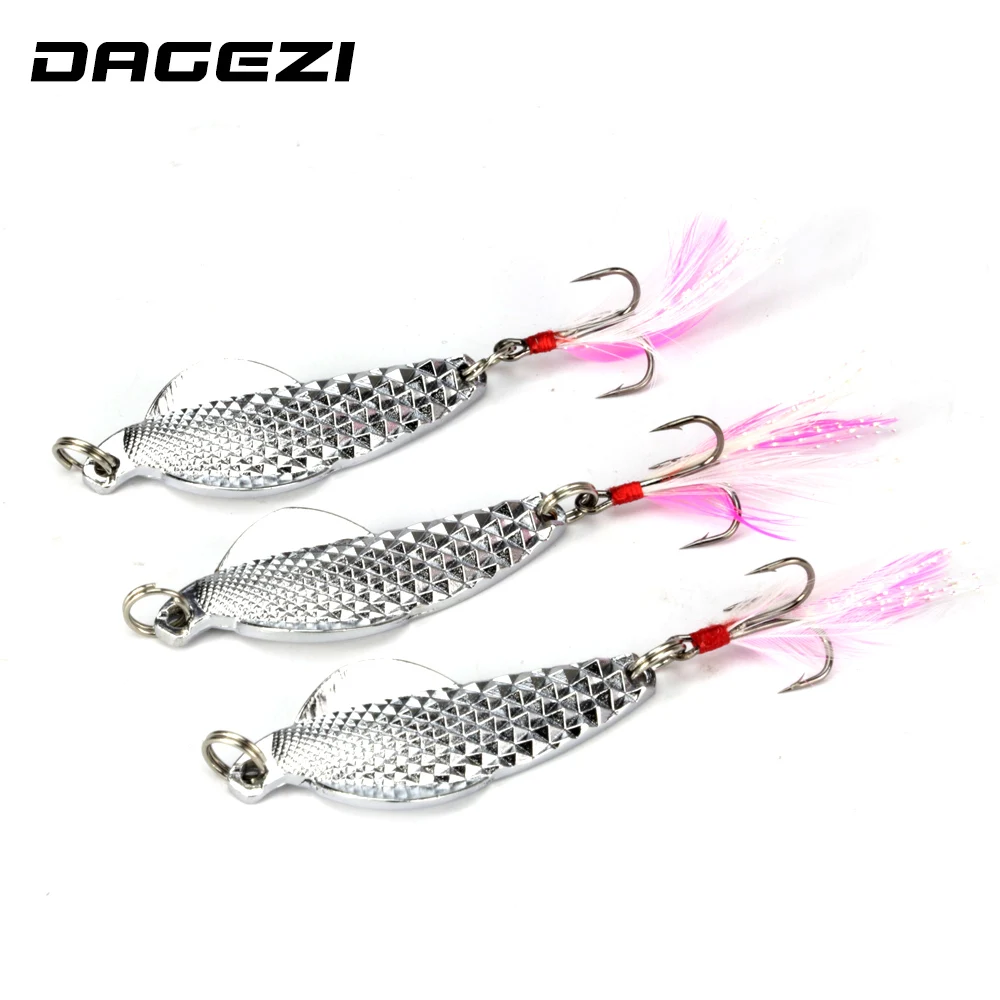 DAGEZI señuelo de Pesca con lentejuelas de Metal, señuelo de cuchara, señuelo de ruido, cebos duros con pluma, anzuelo triple, aparejos de Pesca - imagen 2