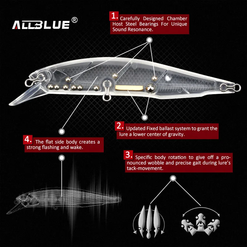 ALLBLUE-señuelo de pesca profesional JERKBAIT 100SR, anzuelos MUSTAD de 100mm, 14,1g, flotante, Wobbler, Minnow, 0,8-1,2 m - imagen 2