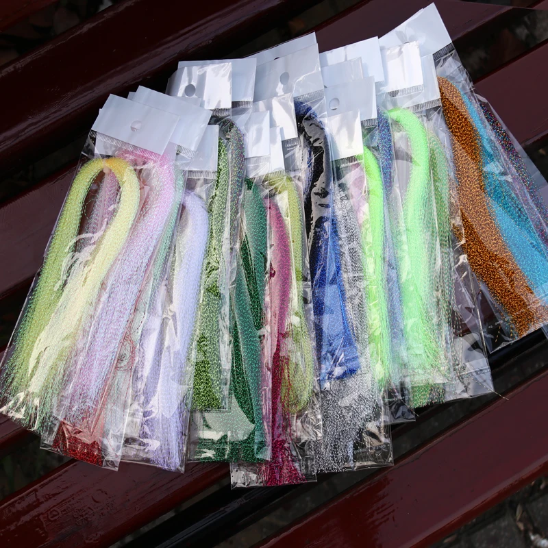 Bimoo-50 bolsas de hilo de oropel trenzado para anzuelo, Flashabou para anzuelo, Material de fabricación de señuelos triples - imagen 3