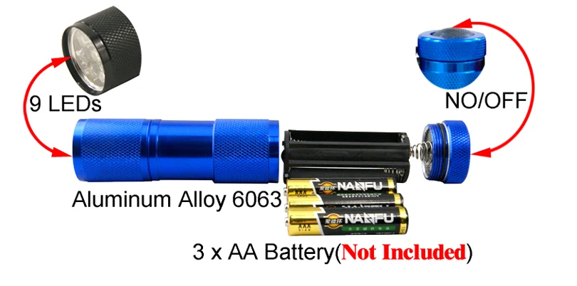 MNFT-Mini lámpara de luz ultravioleta portátil, linterna de 9 LED para atado de moscas, zumbador, ninfa, pegamento UV, curado, fabricación de moscas de pesca - imagen 5