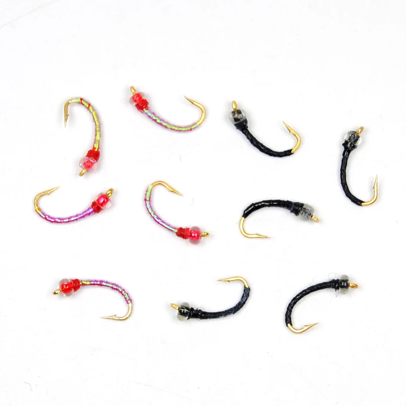 Bimoo 10 piezas # 14 Midge Chironomids Disco Rojo Negro Color Bead Larva Beadhead Ninfas Pesca con mosca Moscas / Cebo / Señuelo / Hegene - imagen 4