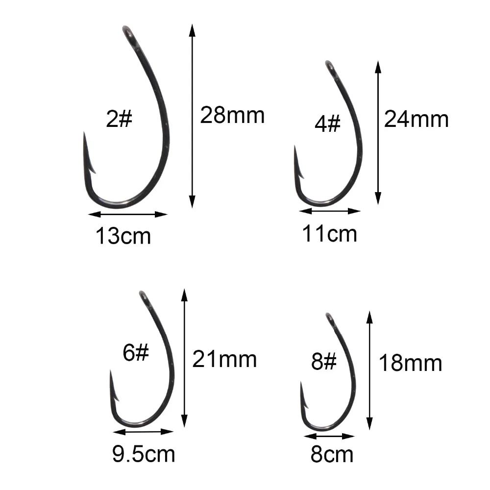 EASY CATCH-anzuelos de pesca de carpa, 500 piezas, #2, #4, #6, #8, recubiertos de telflón, curva afilada, color negro, para aparejos de carpa - imagen 2