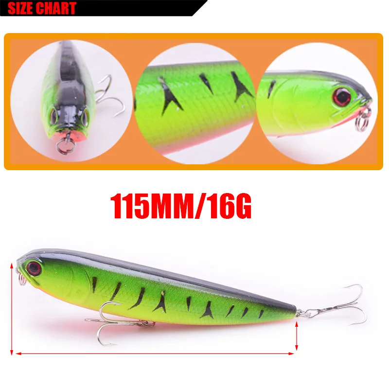 Señuelo de lápiz para pesca, cebo Artificial duro de 115mm y 16g, cebos flotantes para pececillos, aparejos de superficie de agua superior, WD-216, 1 unidad