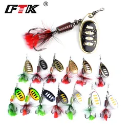 FTK Cuchara giratoria con plumas para pesca de lubina y lucio