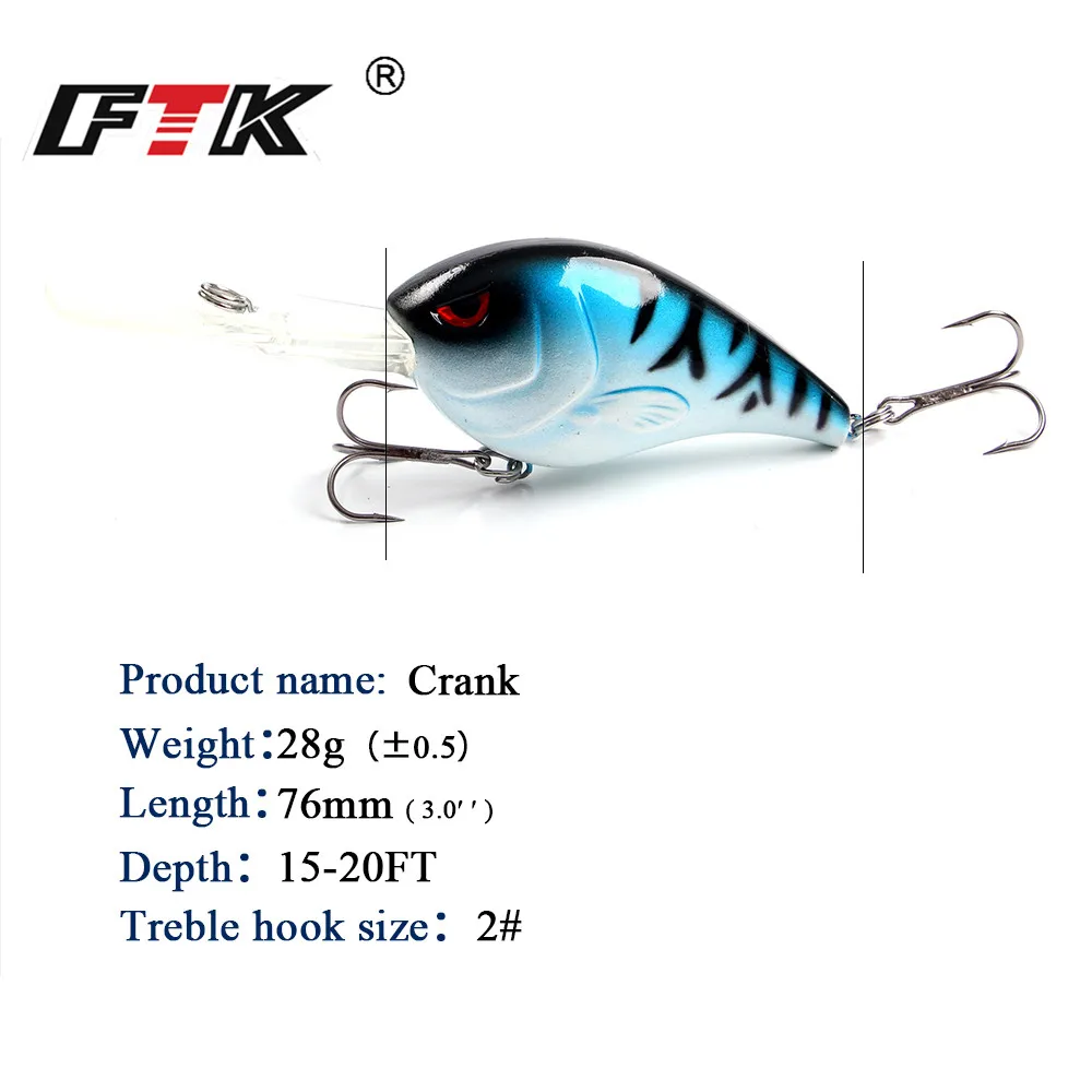 FTK, 1 unidad, 76mm, 28g, señuelo de pesca Crankbait, cebo de manivela que se hunde, Wobblers de pesca de lubina, Swimbait Minnow, cebo Artificial, aparejos de pesca - imagen 2