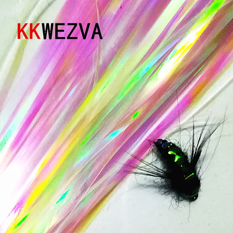 KKWEZVA-oropel holográfico de 2mm de ancho, Tinsel metálico Mylar, cebo de pesca con mosca, material del cuerpo trasero, Color perla, 2 paquetes/60 uds.